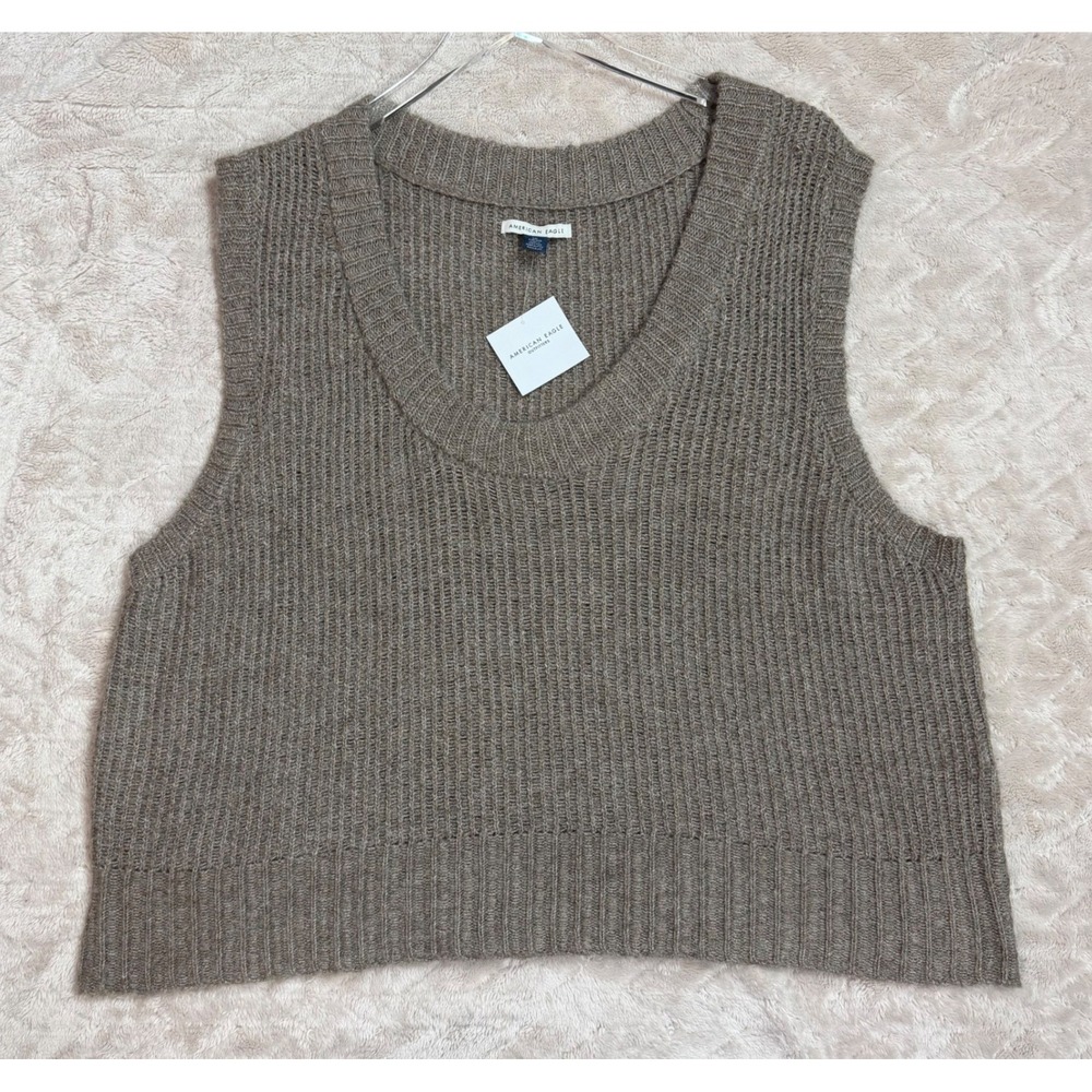 American Eagle Women XXL Taupe Brown Ribbed Scoop Neck Sweater Vest NEW